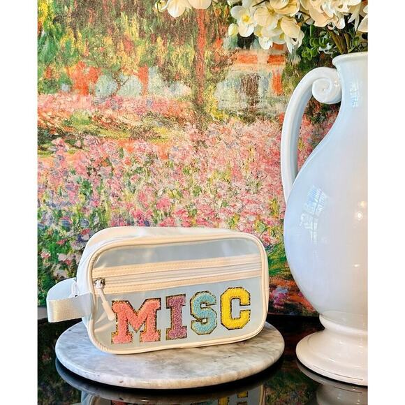 White and Translucent "MISC" Bag Pouch with Colorful Letter Patches - Picture 1 of 4